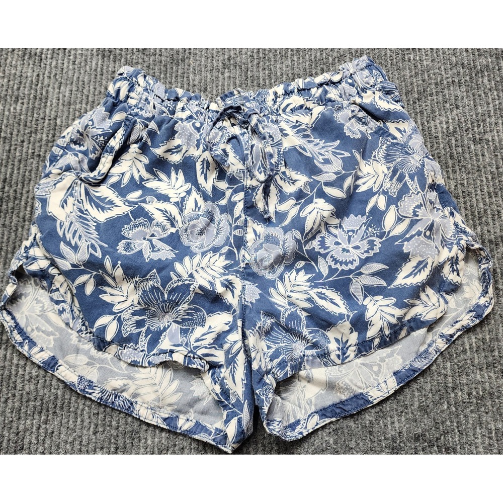 American Eagle Blue White Floral Lyocell Shorts‎ Small Elastic Waist Drawstring